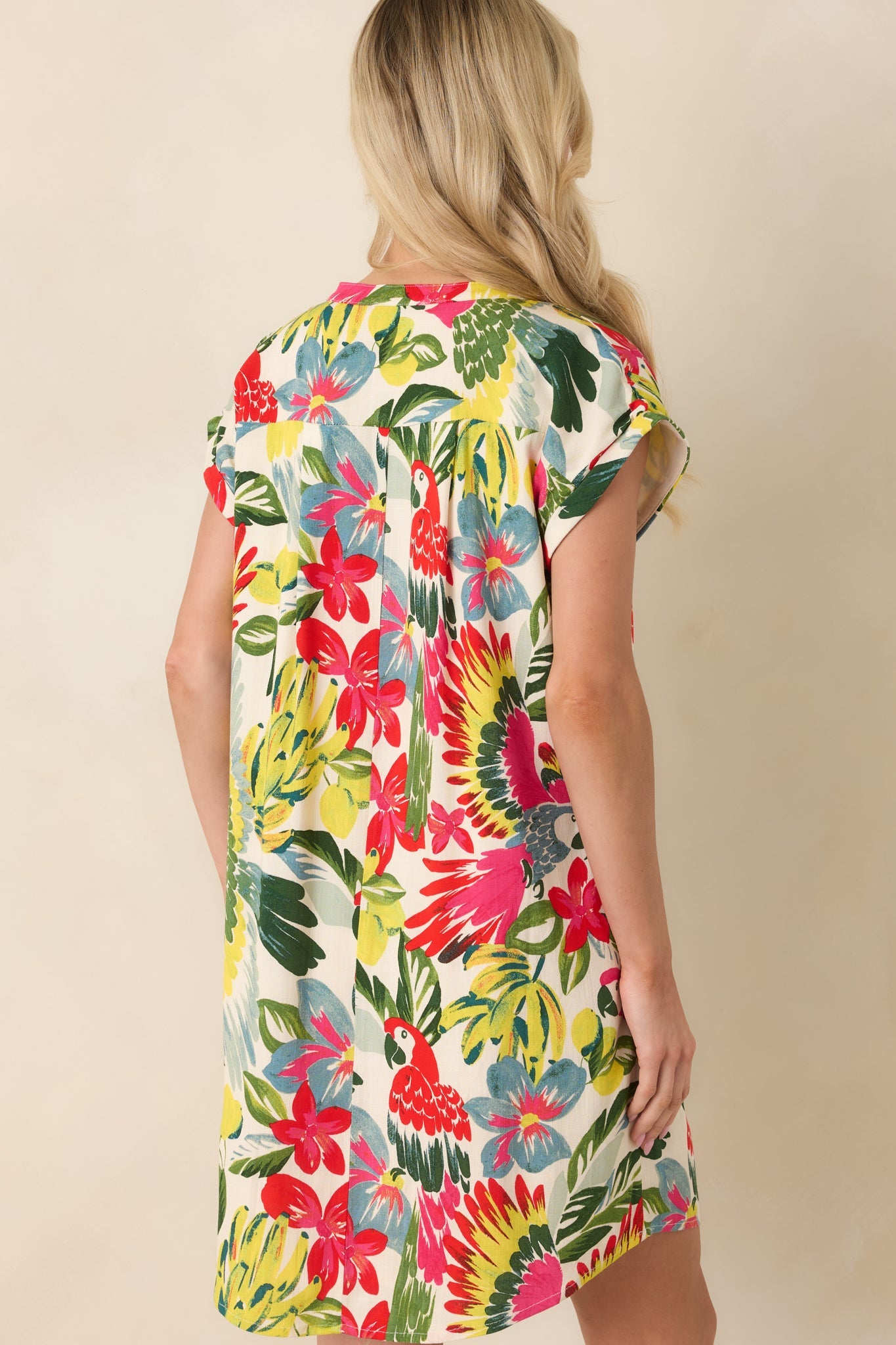 Tropic Like It's Hot Red Multi Parrot Print Shift Mini Dress