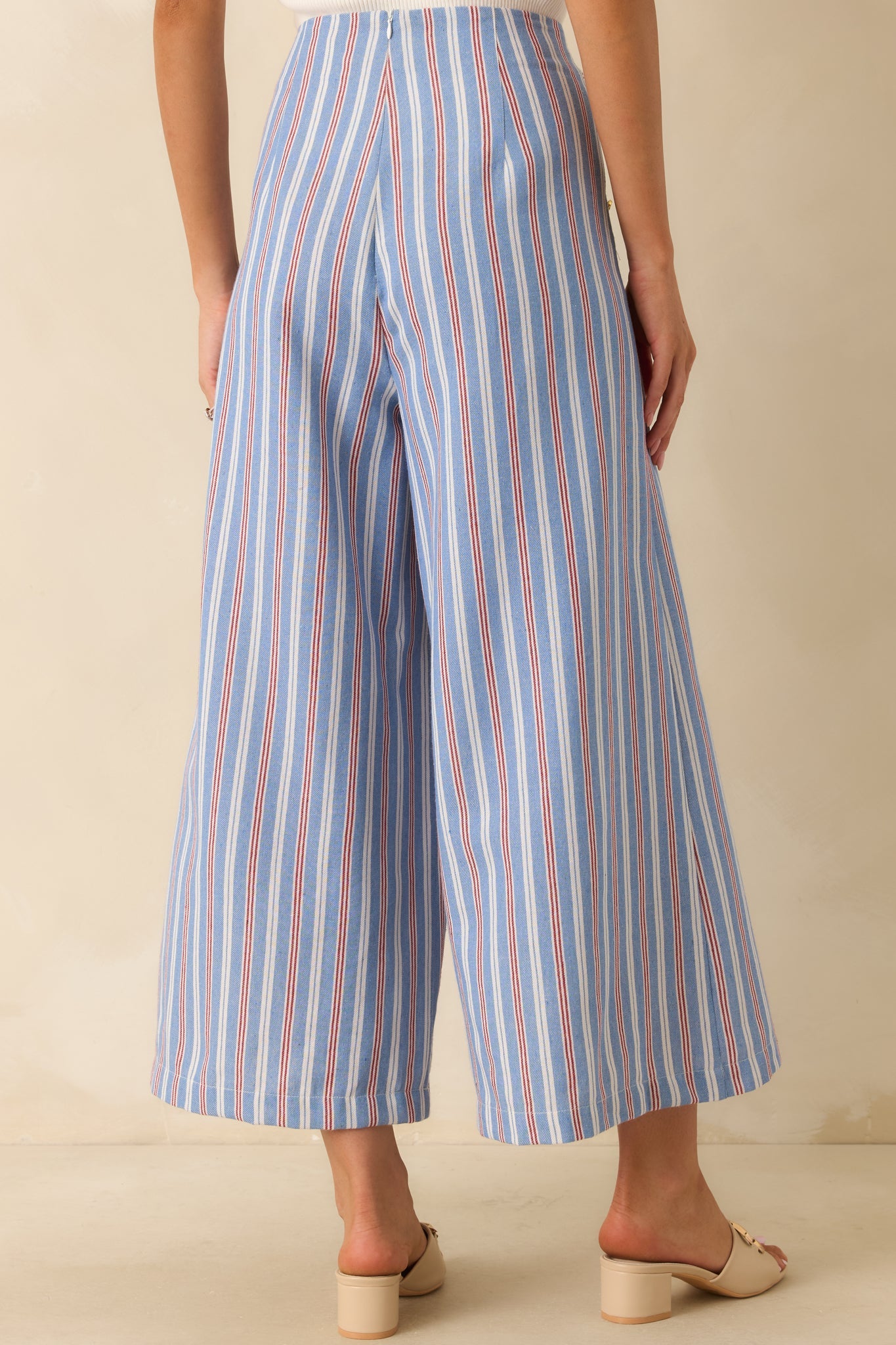 Prosperina Deitrich Blue & Red Stripe Wide Leg Cotton Blend Pants