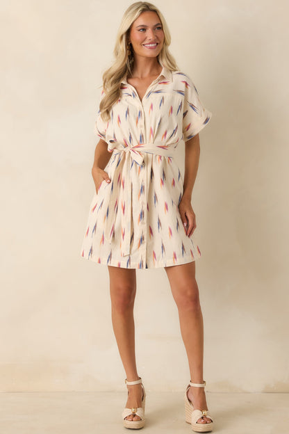 Sunset Sketches Ivory Multi Print Cotton Mini Shirt Dress