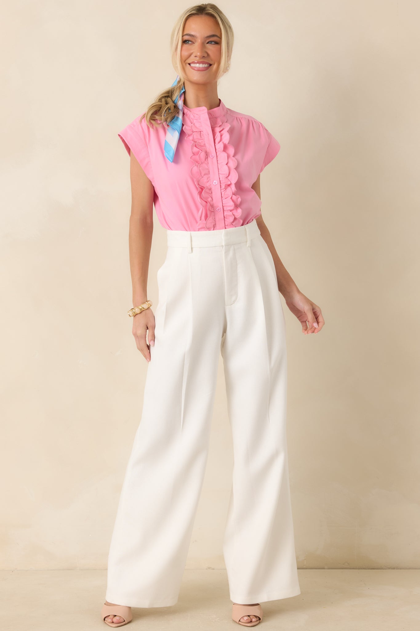 You Brighten My Day Pink Scalloped Ruffle Top