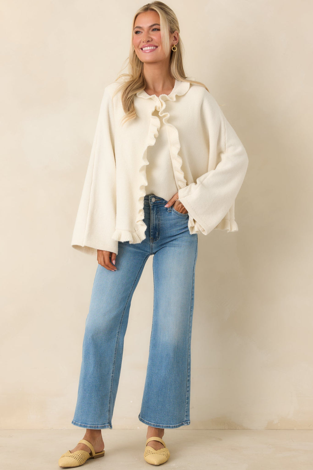 Prosperina Sabrina Ivory Ruffle Cardigan