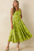 Fresh Air & Flowers Chartreuse Floral Cotton Midi Dress