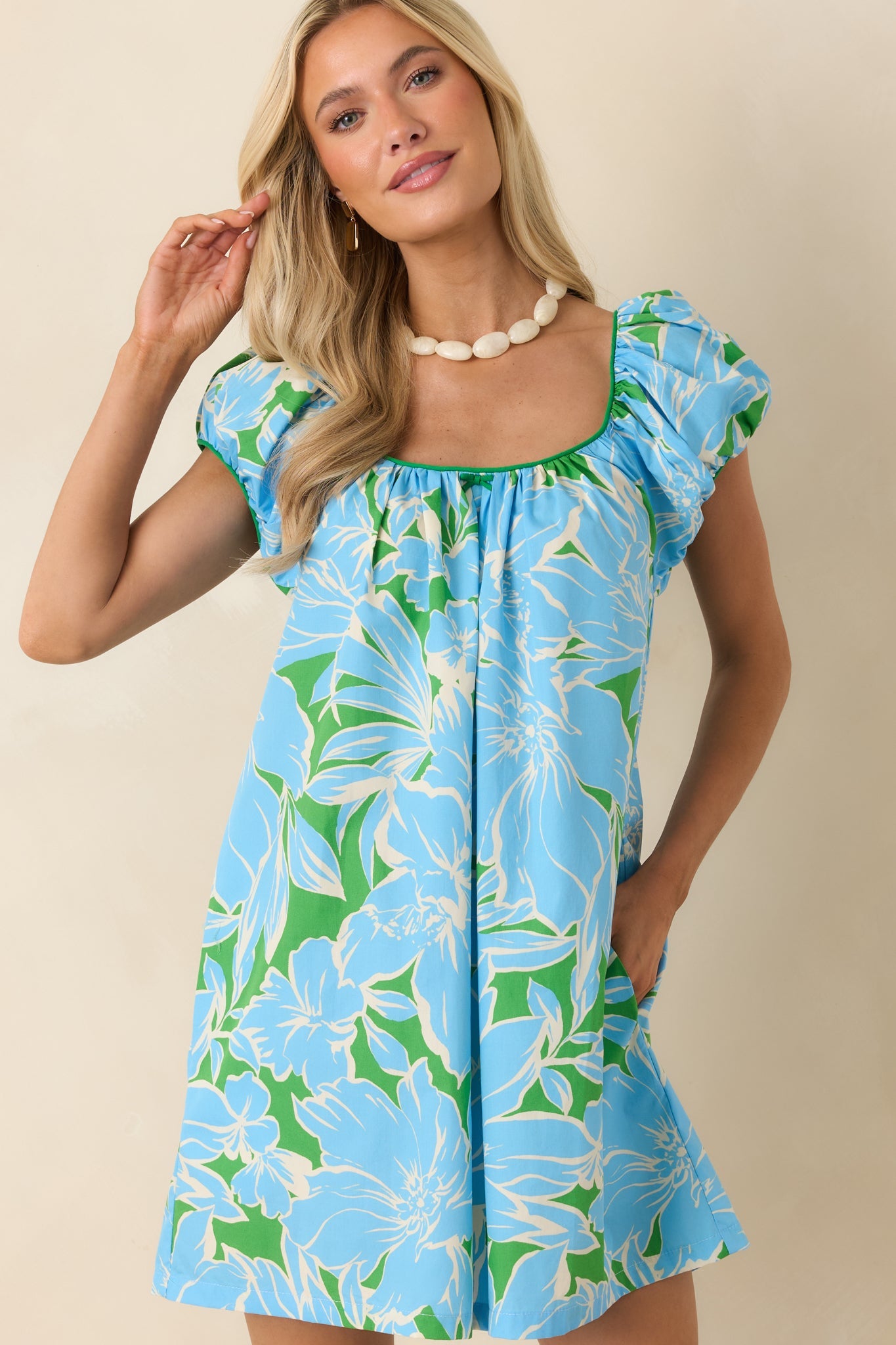 Look Who's Here Blue Floral Cotton Mini Dress