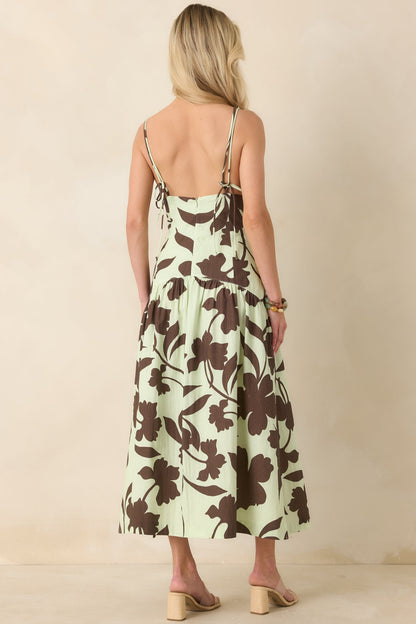 MINKPINK Esme Mint & Chocolate Floral Cotton Strappy Midi Dress