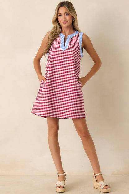 Cherry Cola Charm Deep Red Gingham Mini Dress