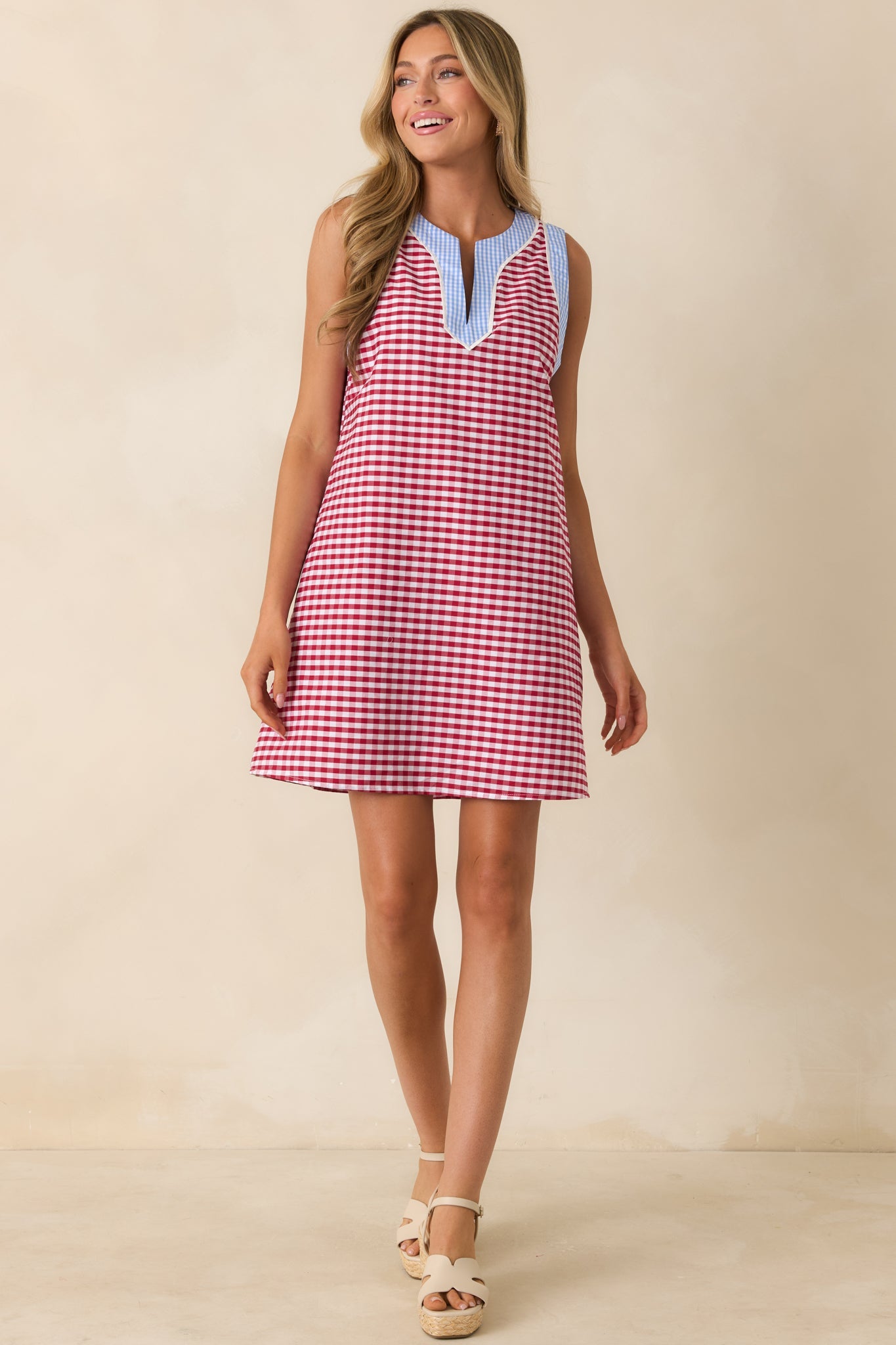 Cherry Cola Charm Deep Red Gingham Mini Dress