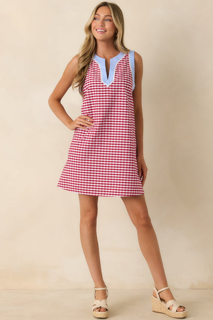 Cherry Cola Charm Deep Red Gingham Mini Dress