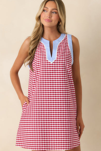 Cherry Cola Charm Deep Red Gingham Mini Dress