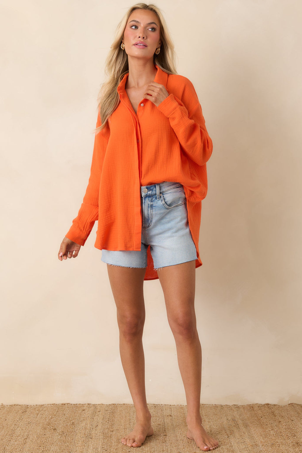 Paradisa Naples Orange Cotton Button-Up Top