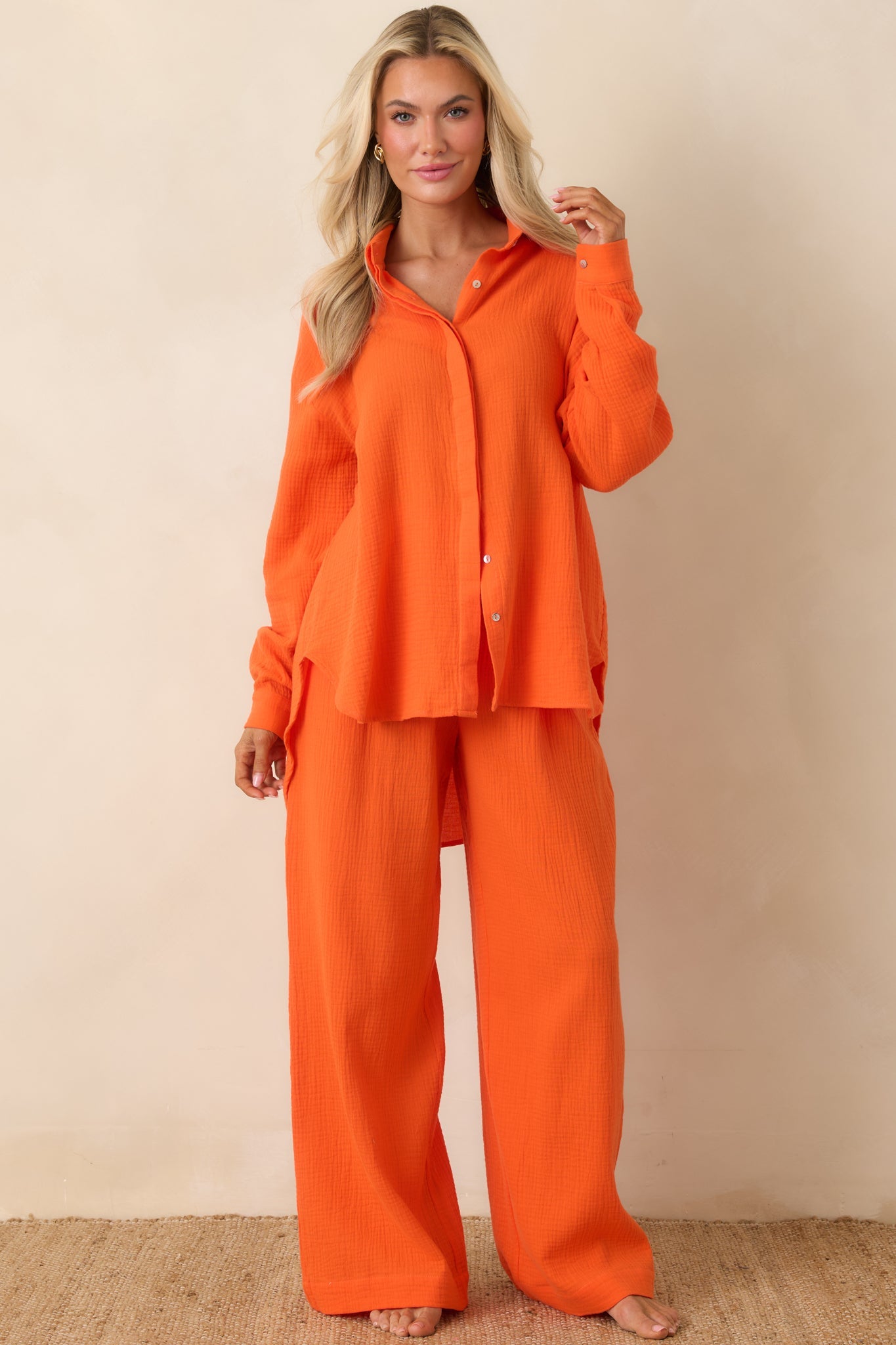 Paradisa Naples Orange Cotton Button-Up Top