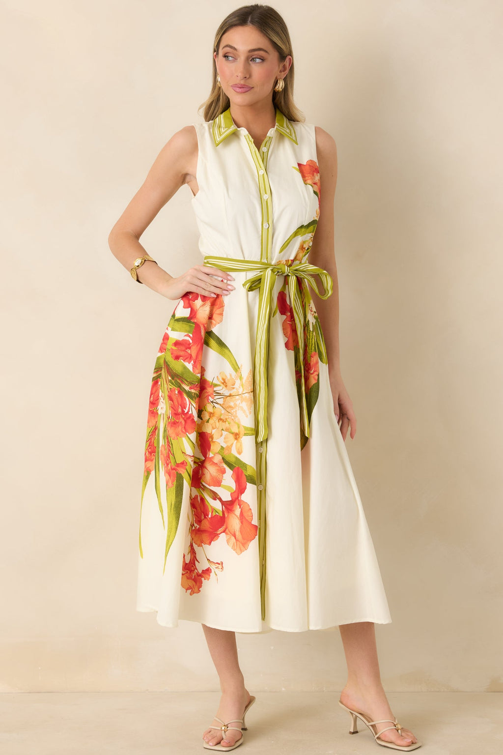 Paradise Garden Ivory Multi Cotton Floral Button Down Maxi Dress