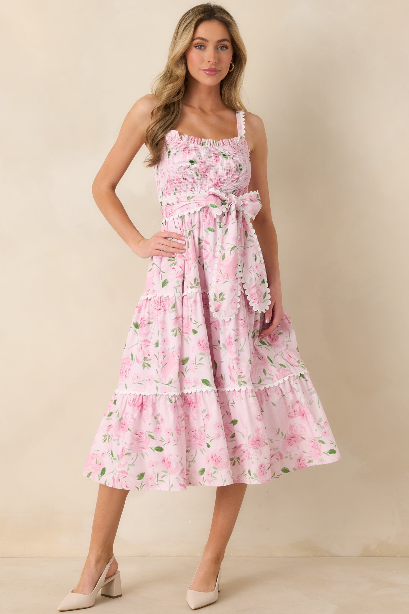 Prosperina Darcy Light Pink Floral Print Cotton Maxi Dress