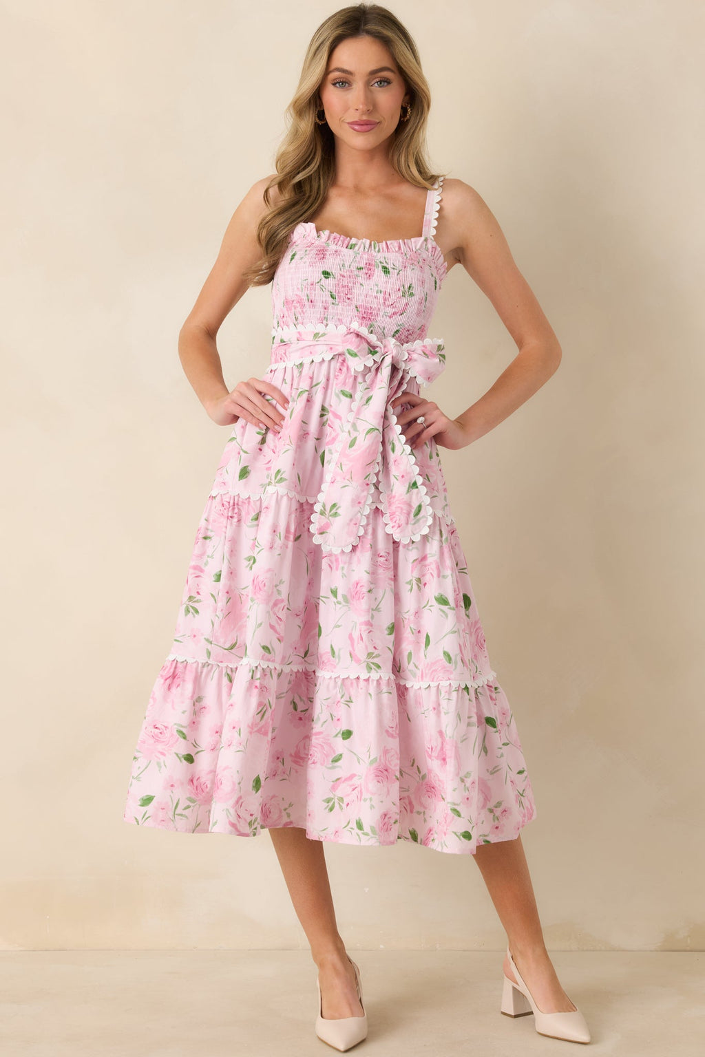 Prosperina Darcy Light Pink Floral Print Cotton Maxi Dress