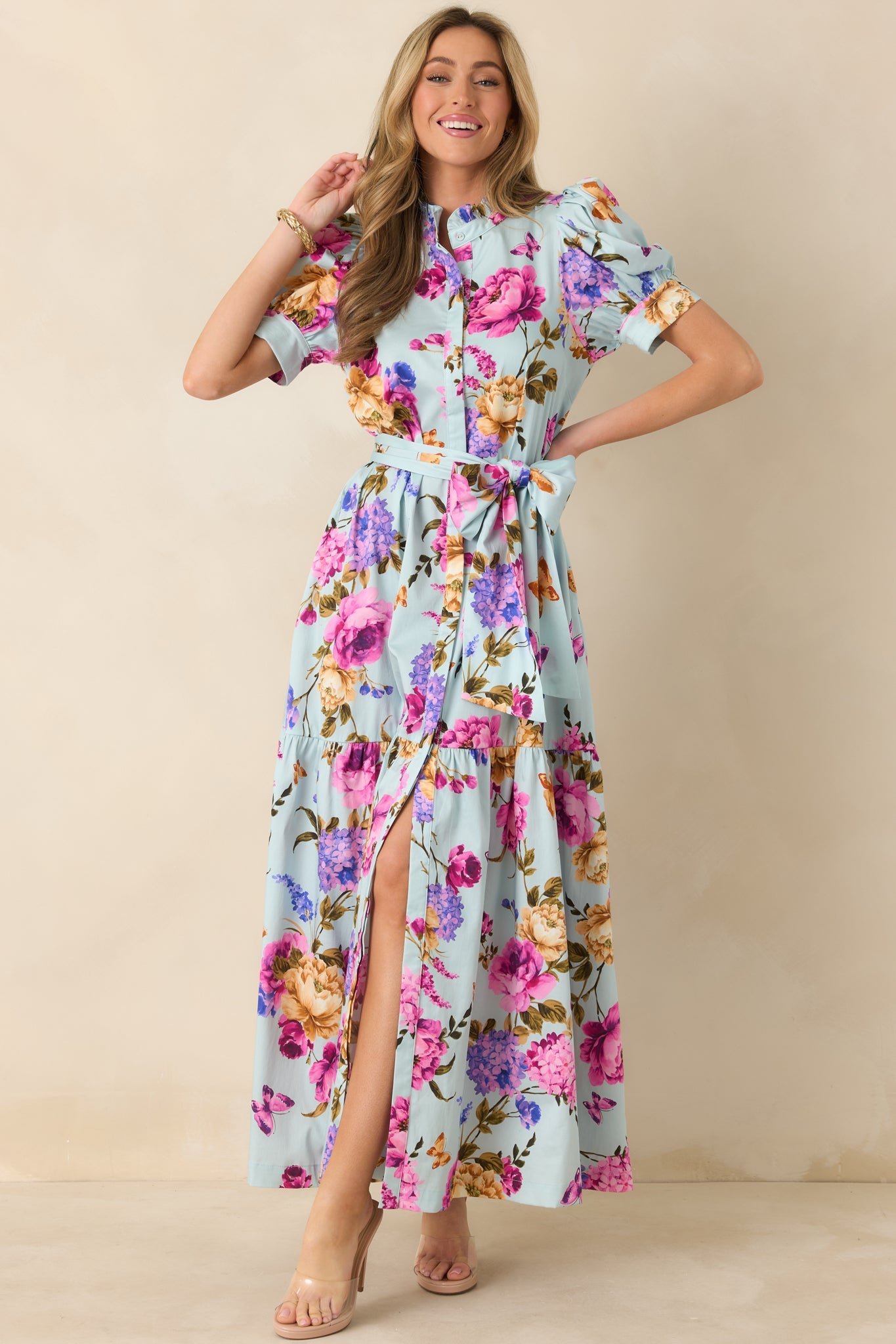 Prosperina Marguerite Blue Multi Floral Cotton Maxi Dress