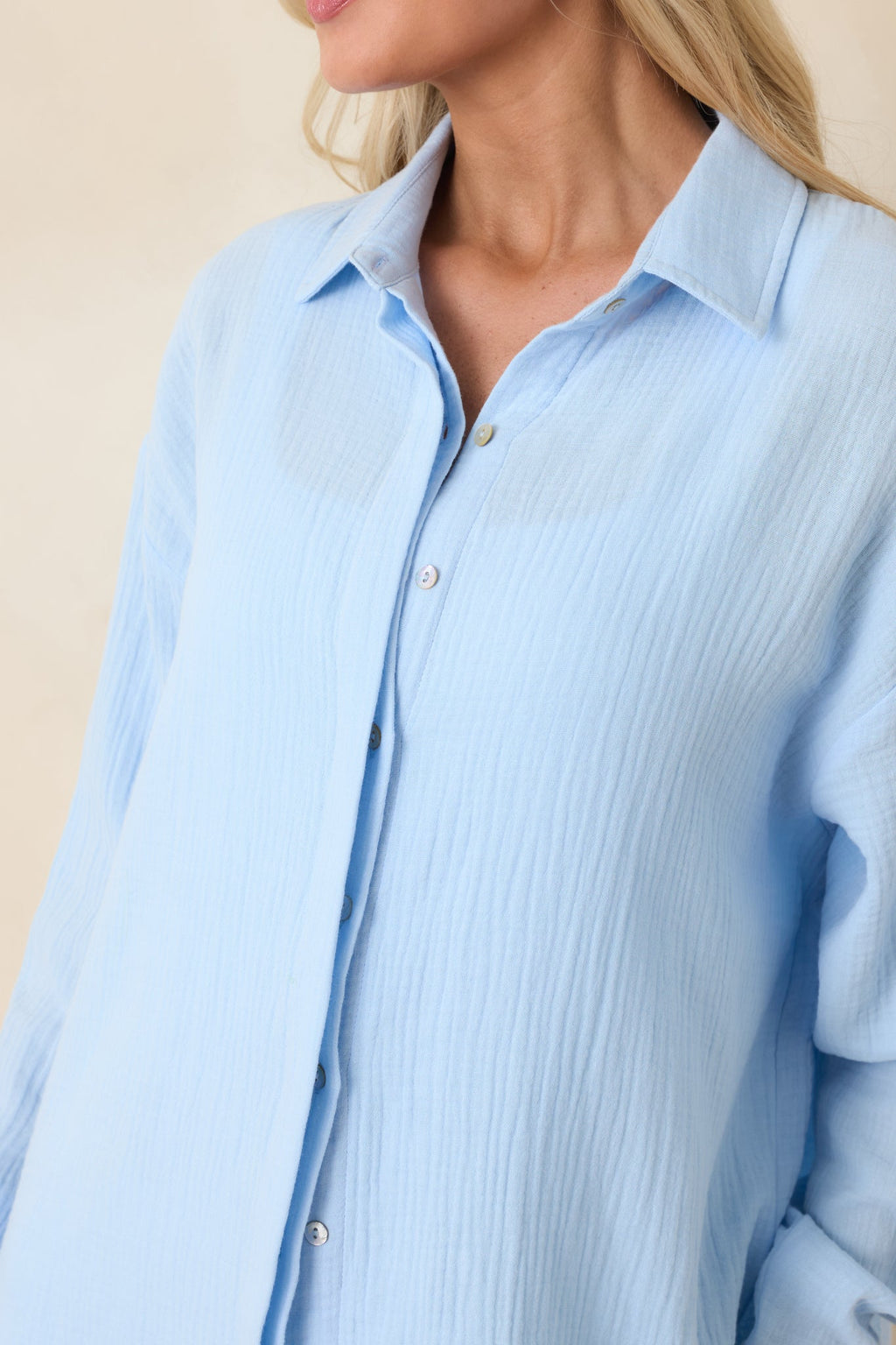 Paradisa Naples Oceana Blue Cotton Button-Up Top