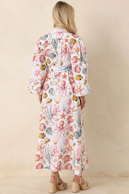 Paradisa Anna Maria Multi Linen Coastal Print Maxi Dress