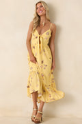MINKPINK Marisol Yellow Seashell Print Front-Tie Midi Dress
