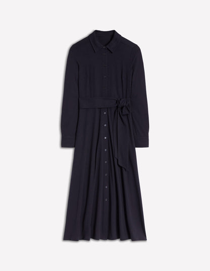 Marcia Jersey Shirt Dress-Navy