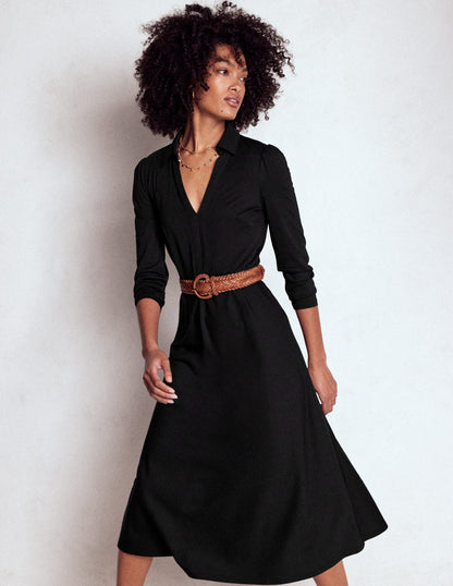 Imogen Collared Jersey Dress-Black