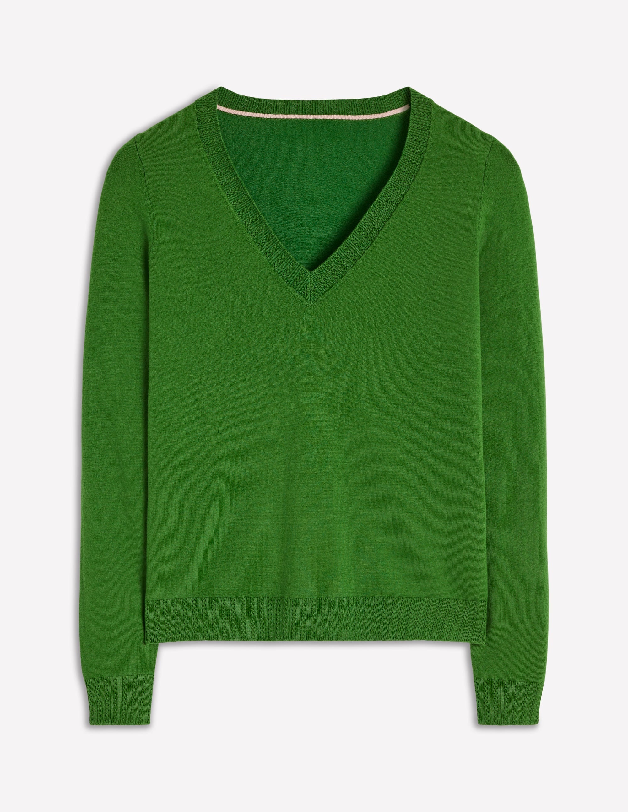 Emilia Cotton V Neck Sweater-Promenade Green