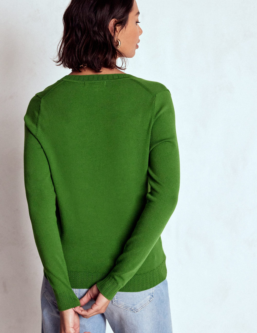 Emilia Cotton V Neck Sweater-Promenade Green
