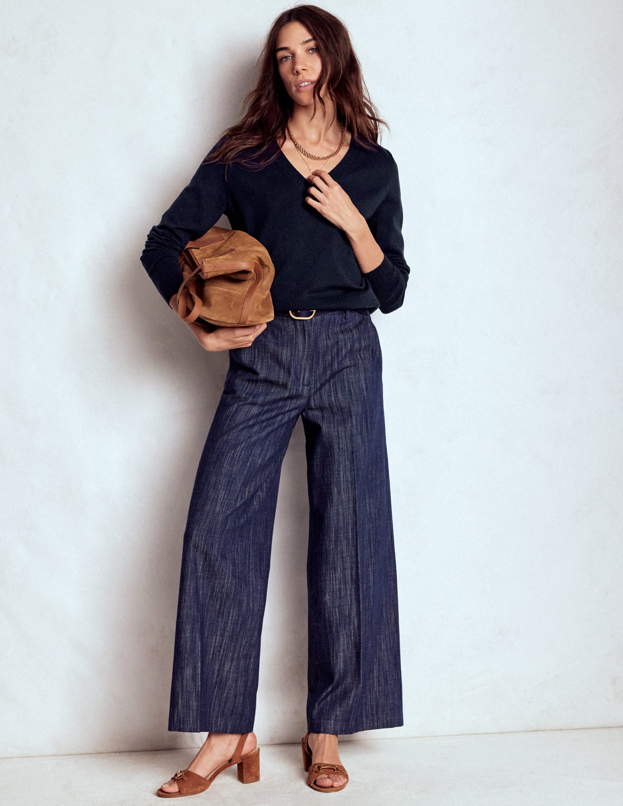 Emilia Cotton V Neck Sweater-Navy