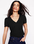 Sophie V-neck Slub T-shirt-Black
