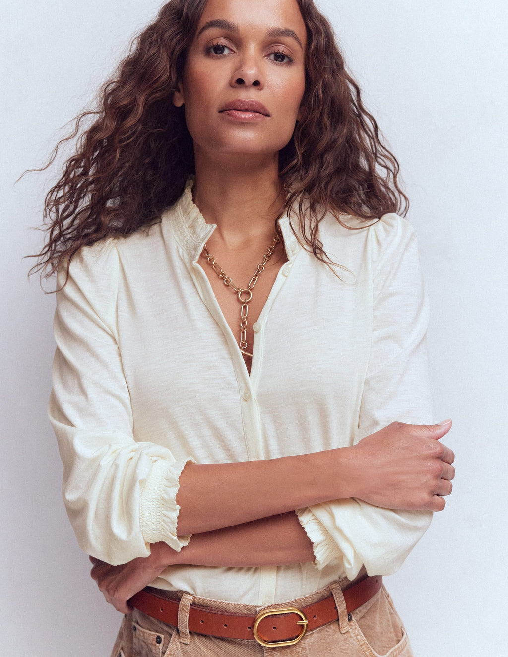 Effie Smocked Detail Shirt-Ivory