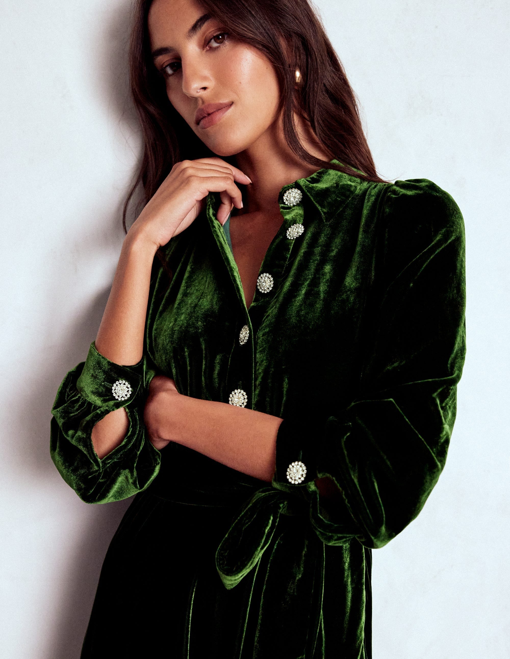 Vivienne Velvet Midi Dress-Green Fir