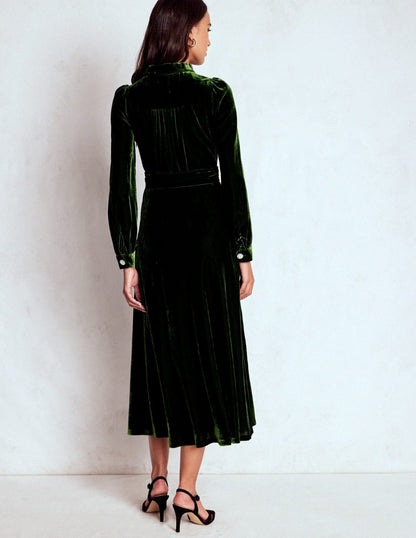 Vivienne Velvet Midi Dress-Green Fir