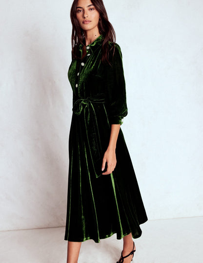 Vivienne Velvet Midi Dress-Green Fir