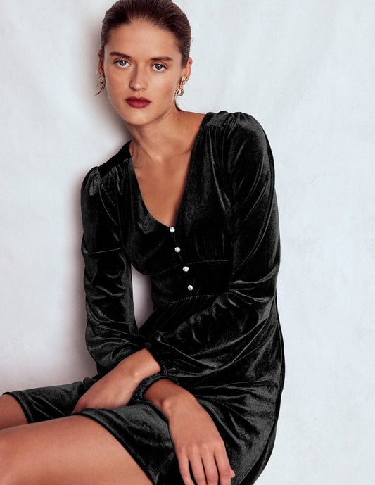 Jocelyn Short Velvet Dress-Black