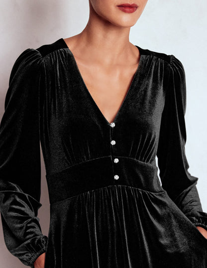 Jocelyn Short Velvet Dress-Black