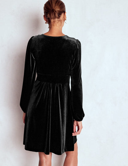 Jocelyn Short Velvet Dress-Black