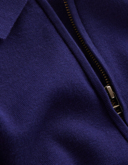 Fiona Zip Front Knitted Dress-Navy