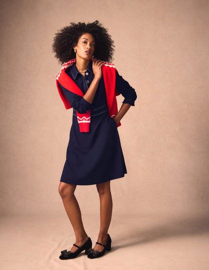 Nicolette Long Sleeve Dress-Navy