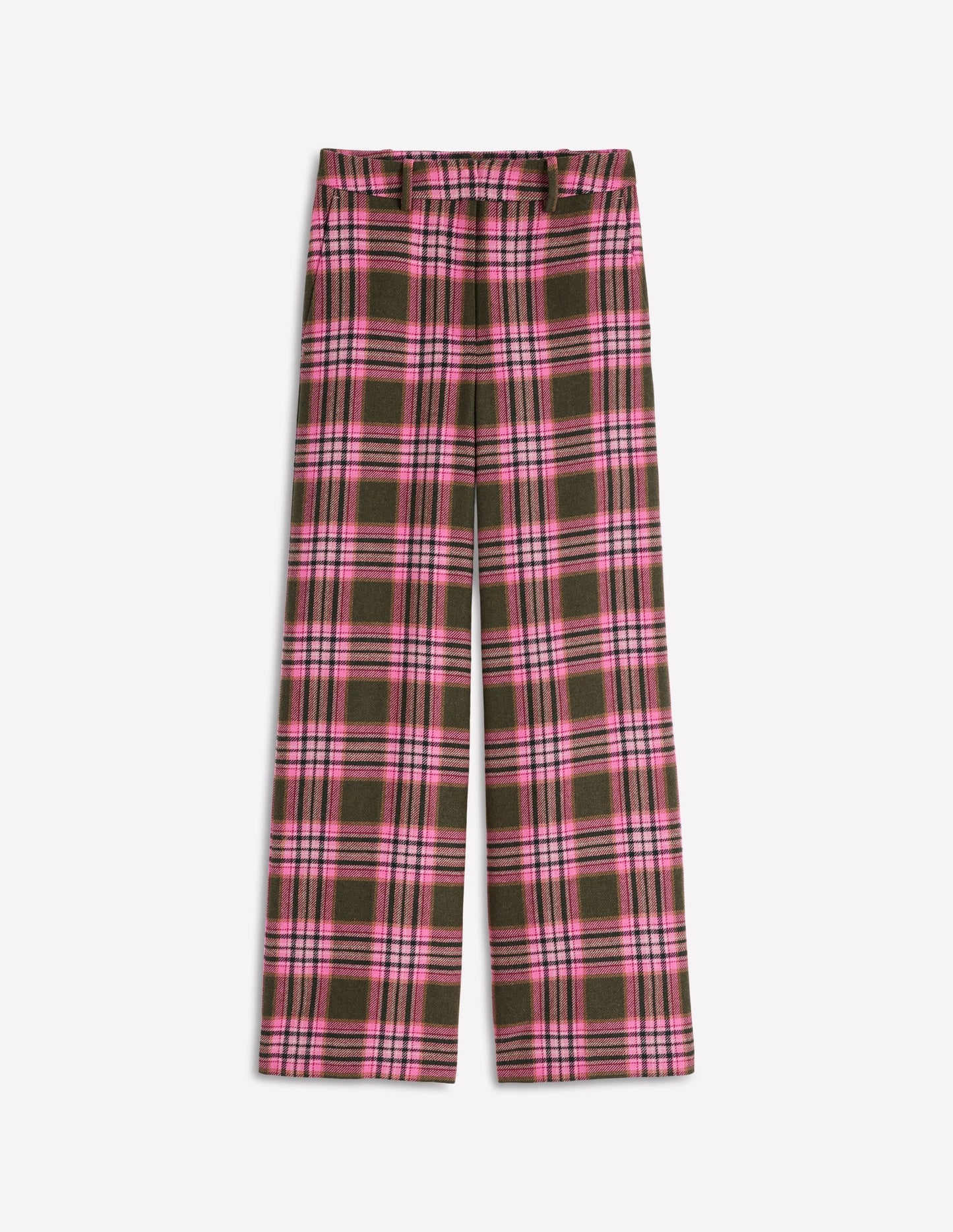 Belgravia Wool Blend Pants-Olive, Green and Pink Check