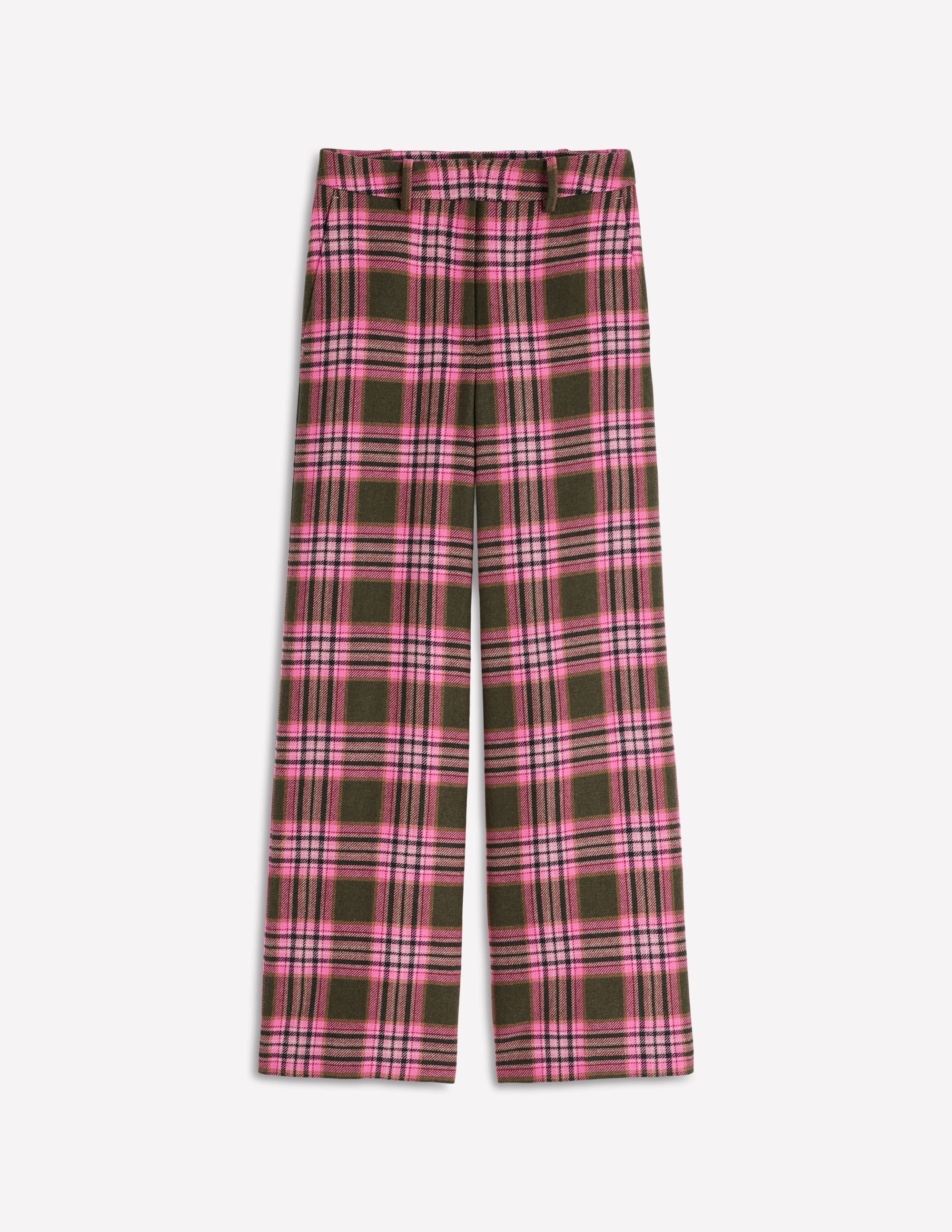 Belgravia Wool Blend Pants-Olive, Green and Pink Check