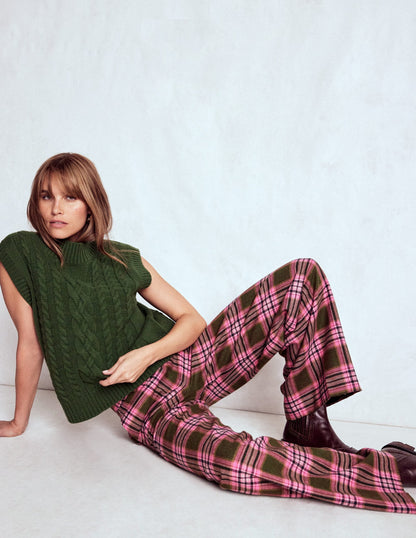 Belgravia Wool Blend Pants-Olive, Green and Pink Check