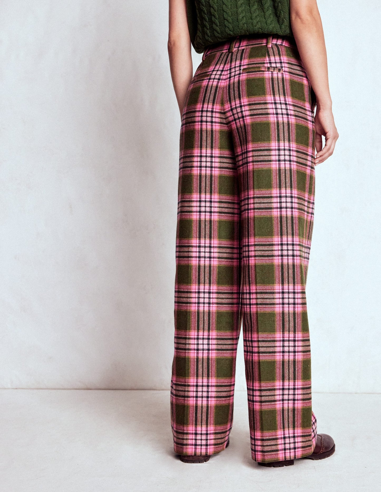 Belgravia Wool Blend Pants-Olive, Green and Pink Check