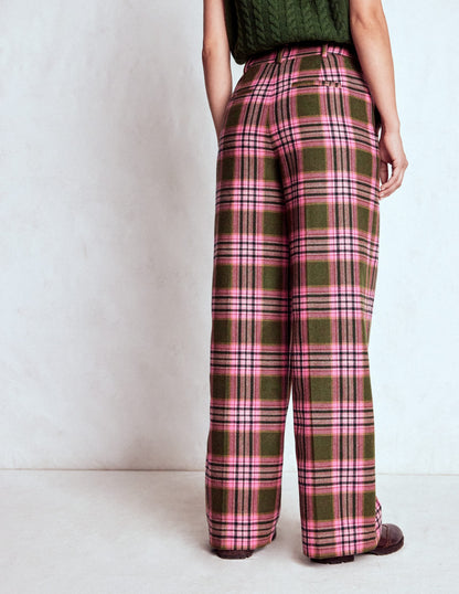 Belgravia Wool Blend Pants-Olive, Green and Pink Check