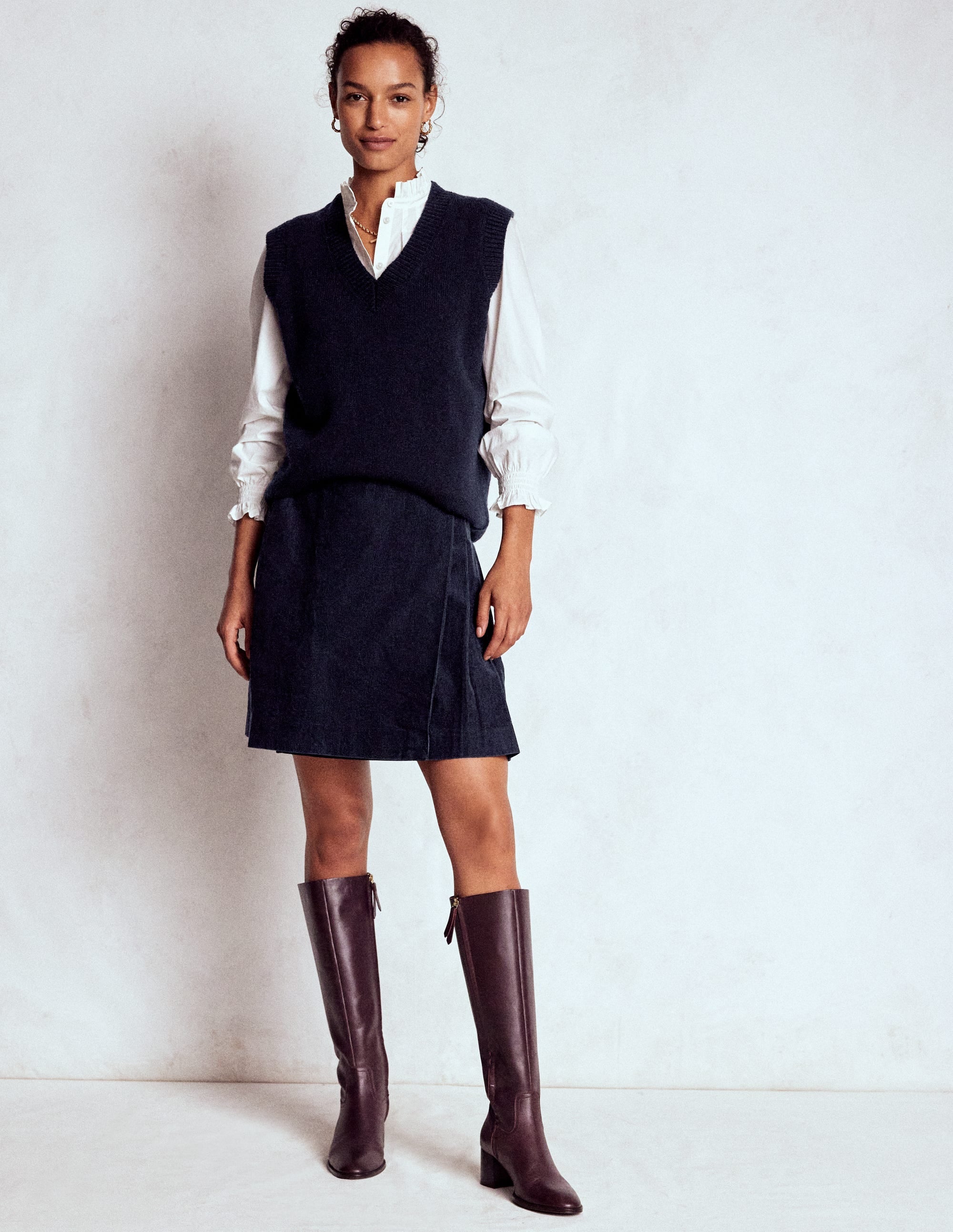 Helen Cord Kilt Skirt-Navy