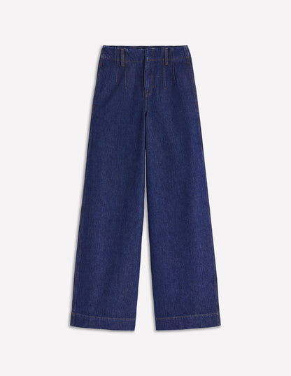 Stitch Detail Wide Leg Jeans-Indigo