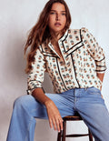 Carmen Lace Trim Cotton Top-Ivory, Woodblock Flower