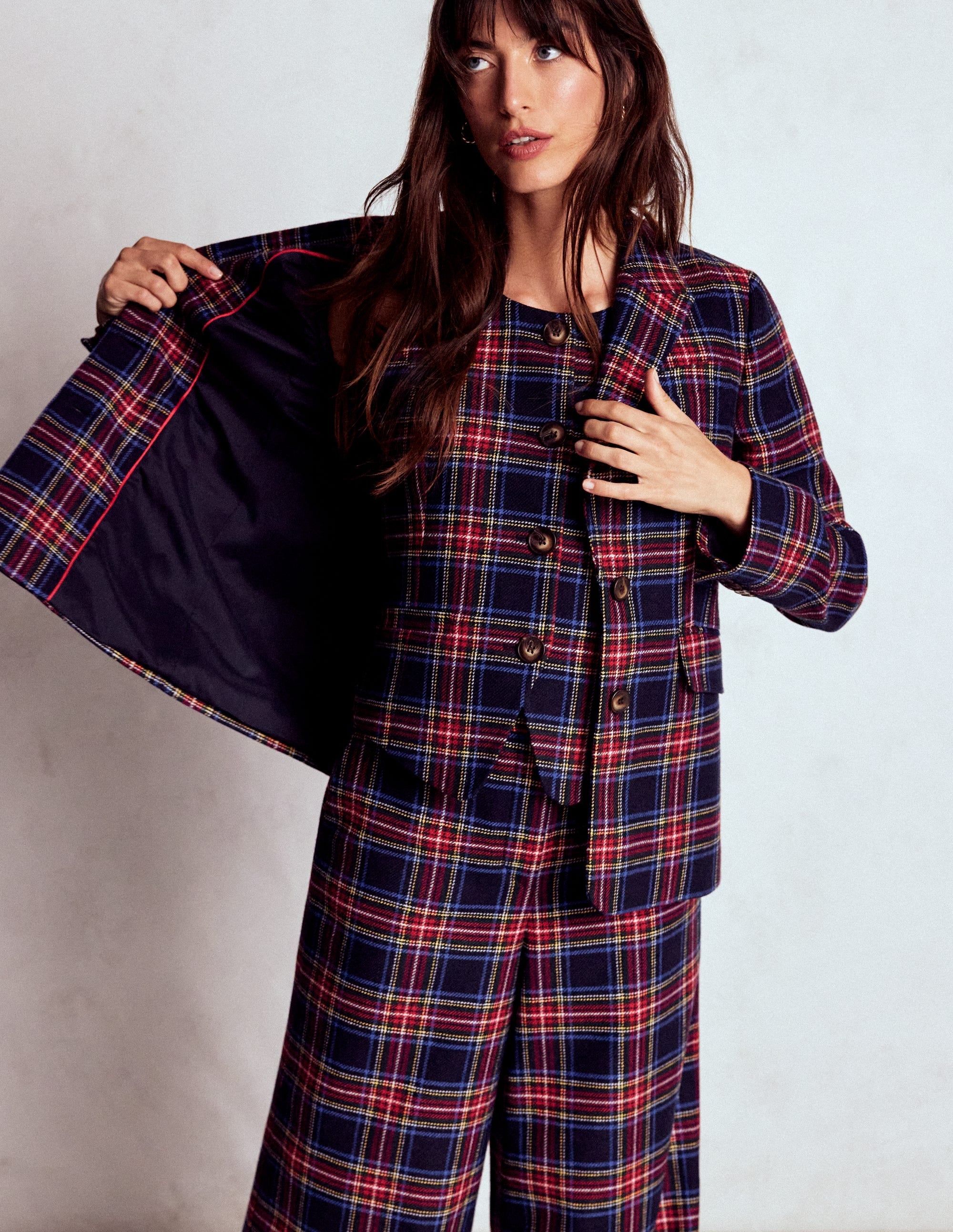 Tailored Check Waistcoat-Navy, Green and Red Check