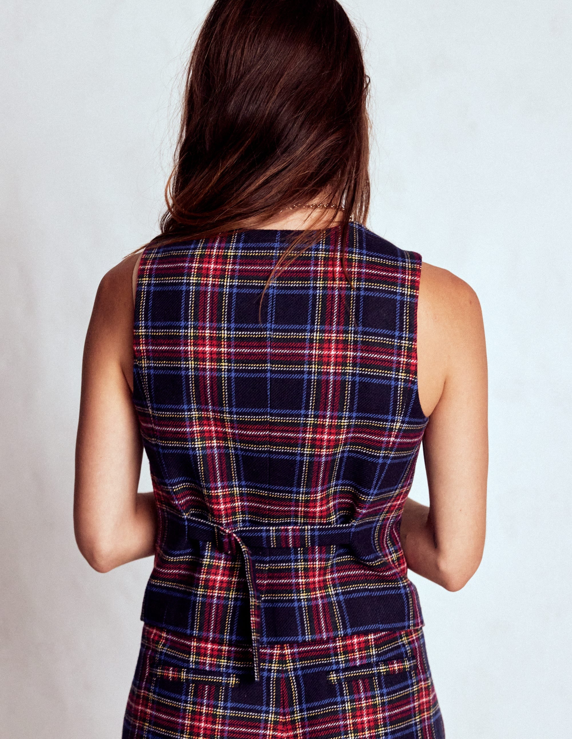 Tailored Check Waistcoat-Navy, Green and Red Check