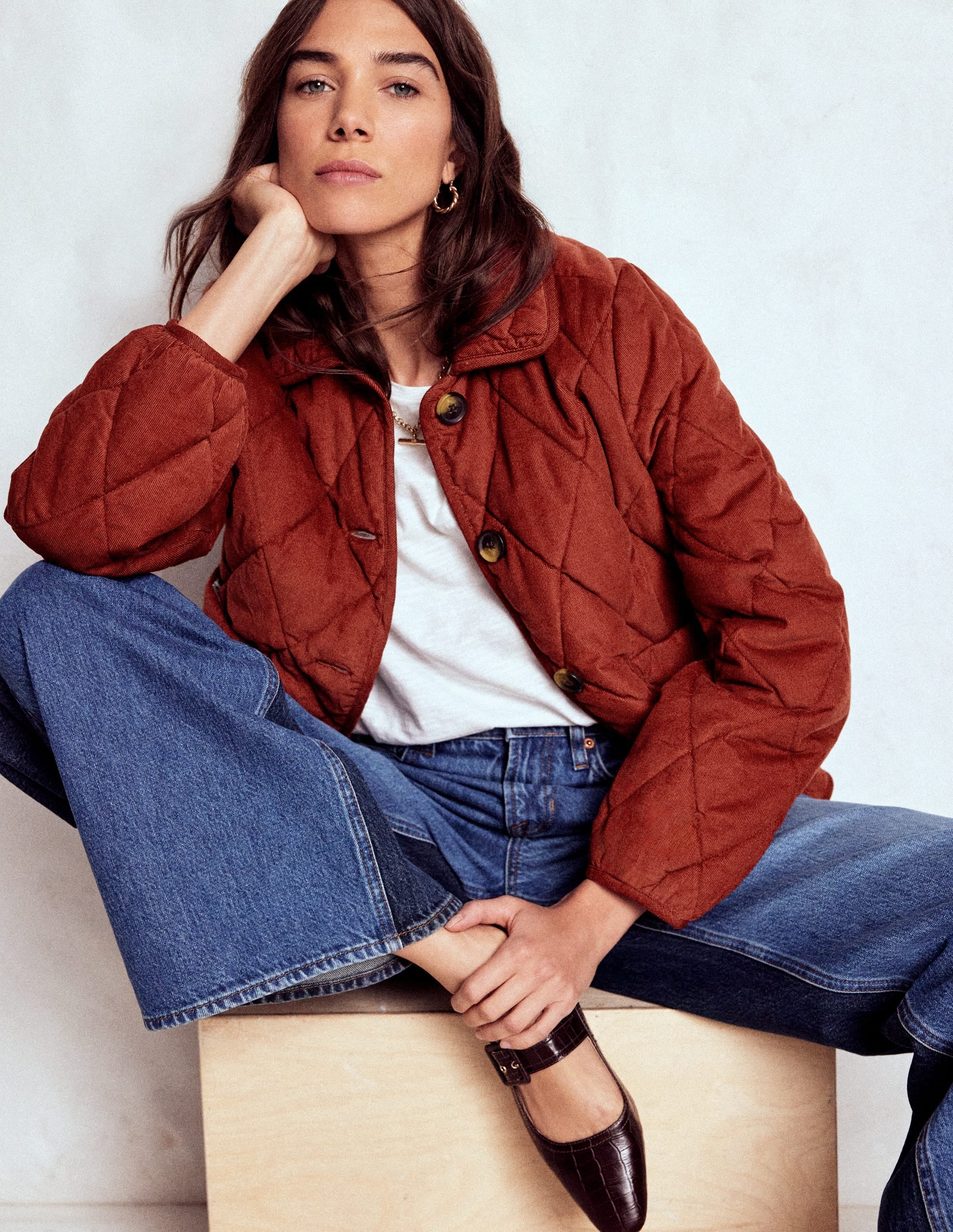 Fitzrovia Quilted Cord Jacket-Fire Brick Red