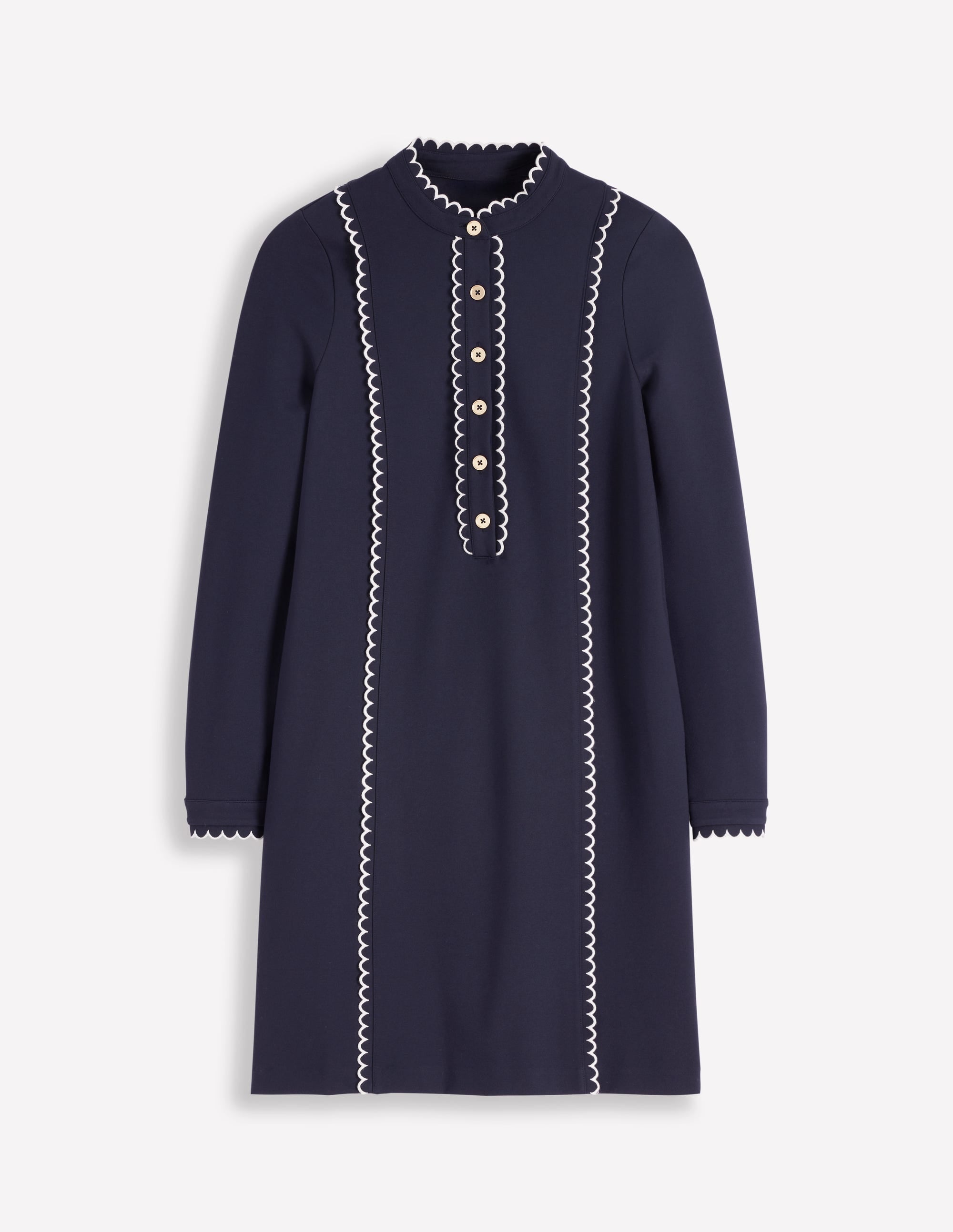 Scallop Detail Jersey Dress-Navy