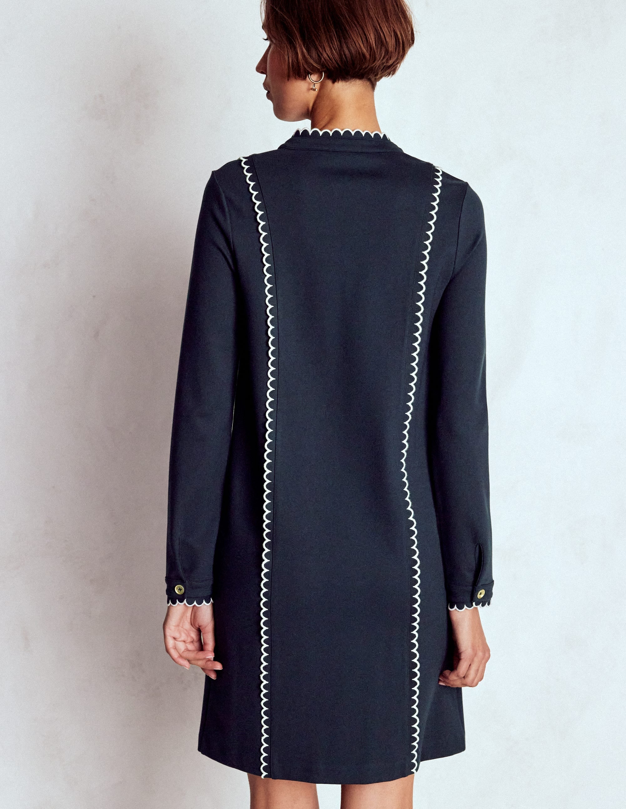 Scallop Detail Jersey Dress-Navy