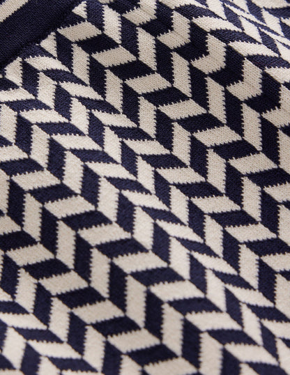 Jacquard Knitted Trousers-Geo Navy and Ivory Jacquard